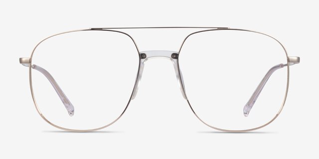 Subject Gold & Clear Acetate-metalEyeglass Frames from EyeBuyDirect, Front View