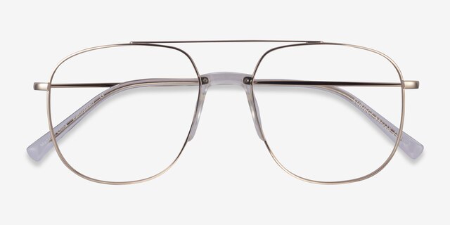 Subject Gold & Clear Acetate-metalEyeglass Frames from EyeBuyDirect, Closed View