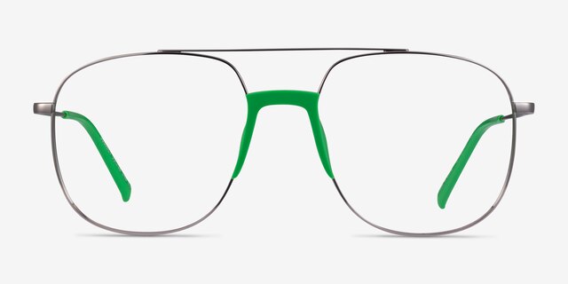 Subject Gunmetal & Green Acetate-metalEyeglass Frames from EyeBuyDirect, Front View