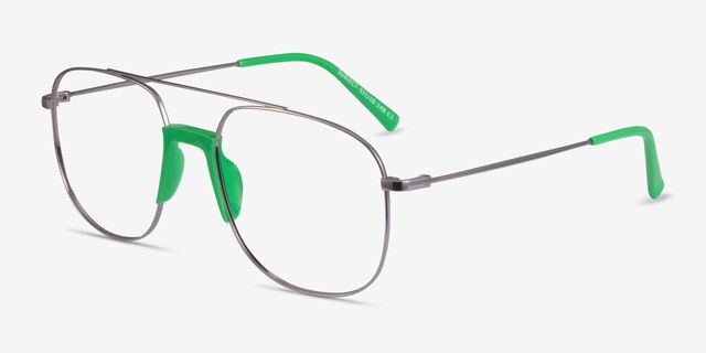 Subject Gunmetal & Green Acetate-metalEyeglass Frames from EyeBuyDirect, Angle View