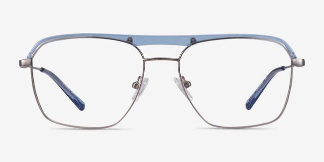Dynamo Clear Blue & Gunmetal Acetate-metalEyeglass Frames from EyeBuyDirect, Front View