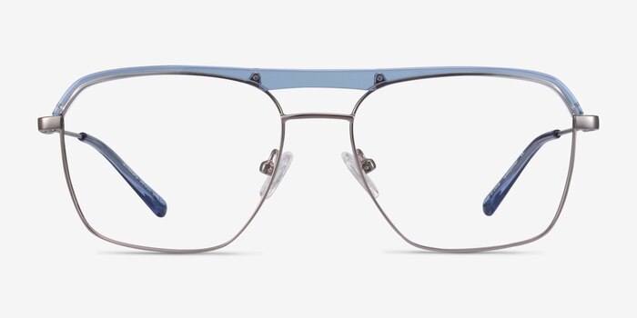 Dynamo Clear Blue & Gunmetal Acetate-metal Montures de lunettes de vue d'EyeBuyDirect