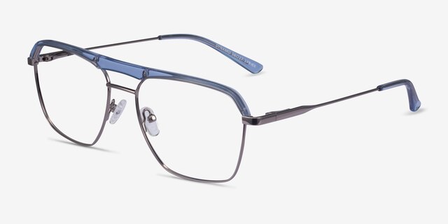 Dynamo Clear Blue & Gunmetal Acetate-metalEyeglass Frames from EyeBuyDirect, Angle View