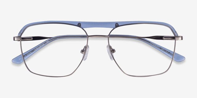 Dynamo Clear Blue & Gunmetal Acetate-metalEyeglass Frames from EyeBuyDirect, Closed View