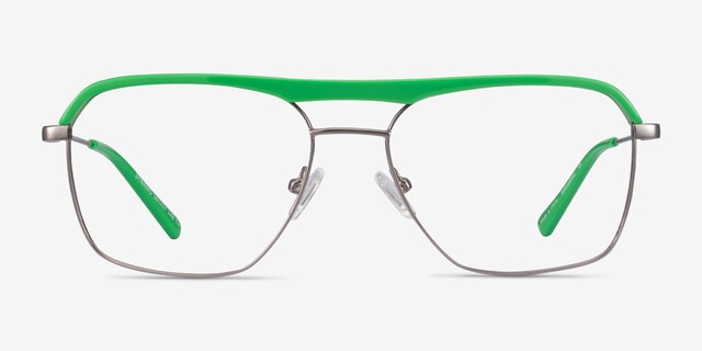 Dynamo Green & Gunmetal Acetate-metalEyeglass Frames from EyeBuyDirect, Front View