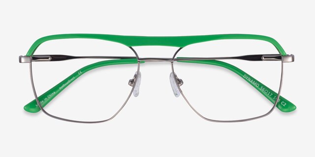 Dynamo Green & Gunmetal Acetate-metalEyeglass Frames from EyeBuyDirect, Closed View