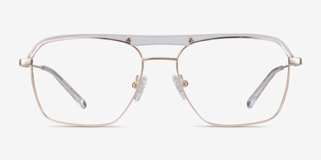 Dynamo Clear & Gold Acetate-metalEyeglass Frames from EyeBuyDirect, Front View