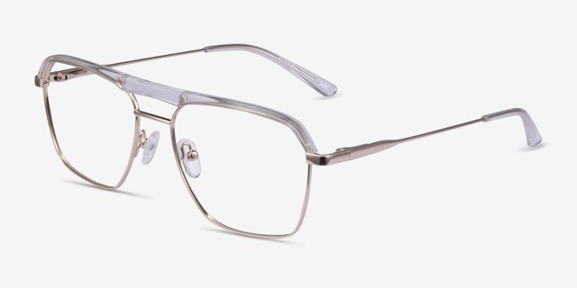 Dynamo Clear & Gold Acetate-metalEyeglass Frames from EyeBuyDirect, Angle View