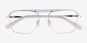 Dynamo Clear & Gold Acetate-metal Montures de lunettes de vue d'EyeBuyDirect, Vue Rapprochée
