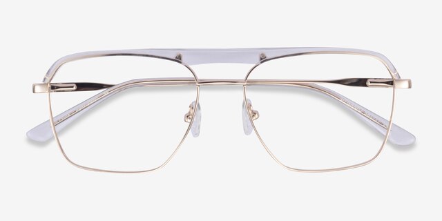 Dynamo Clear & Gold Acetate-metalEyeglass Frames from EyeBuyDirect, Closed View
