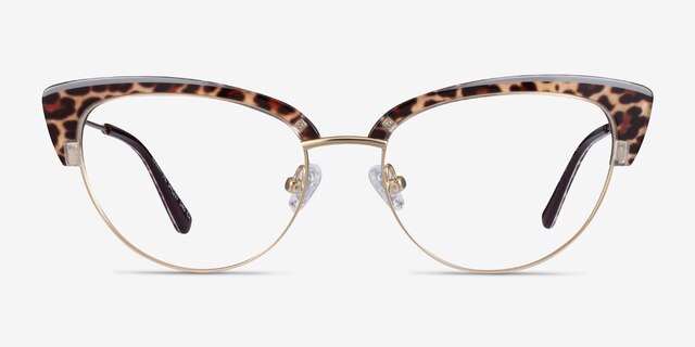 Essential Leopard & Gold Acetate-metalEyeglass Frames from EyeBuyDirect, Front View