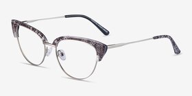 Essential Snake & Silver Acetate-metal Montures de lunettes de vue d'EyeBuyDirect, Vue d'Angle