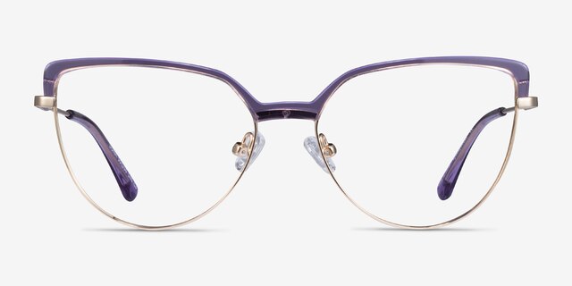 Dona Clear Purple & Gold Acetate-metalEyeglass Frames from EyeBuyDirect, Front View