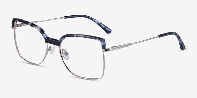 Further Blue Floral & Silver Acetate-metalEyeglass Frames from EyeBuyDirect, Angle View
