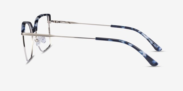 Further Blue Floral & Silver Acetate-metalEyeglass Frames from EyeBuyDirect, Side View