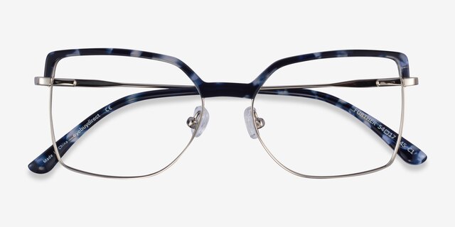 Further Blue Floral & Silver Acetate-metalEyeglass Frames from EyeBuyDirect, Closed View
