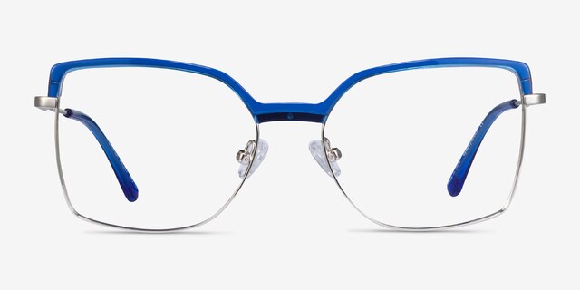 Further Blue & Silver Acetate-metalEyeglass Frames from EyeBuyDirect, Front View