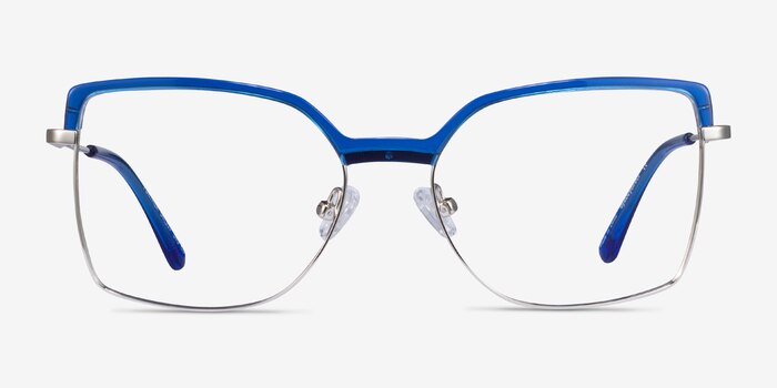 Further Blue & Silver Acetate-metal Montures de lunettes de vue d'EyeBuyDirect