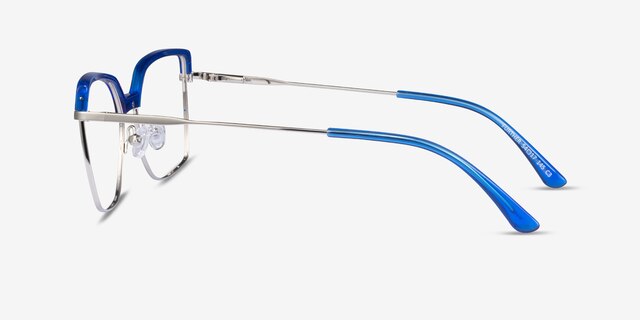 Further Blue & Silver Acetate-metalEyeglass Frames from EyeBuyDirect, Side View