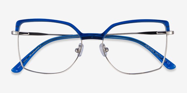 Further Blue & Silver Acetate-metalEyeglass Frames from EyeBuyDirect, Closed View
