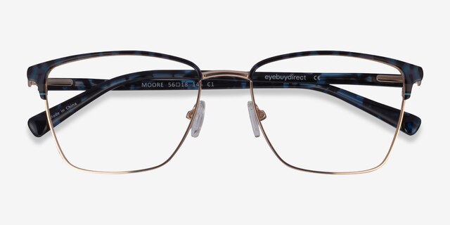 Moore Blue Tortoise Gold AcetateEyeglass Frames from EyeBuyDirect, Closed View