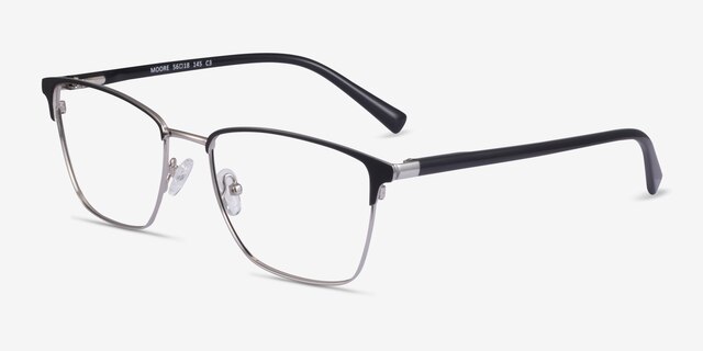 Moore Black Silver AcetateEyeglass Frames from EyeBuyDirect, Angle View