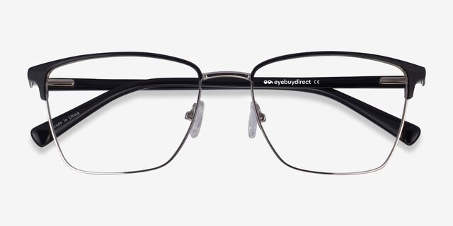 Moore Black Silver AcetateEyeglass Frames from EyeBuyDirect, Closed View