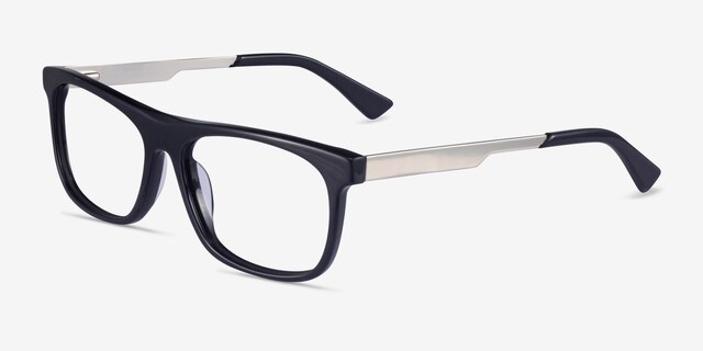 Drop Dark Navy Silver AcétateMontures de lunettes de vue d'EyeBuyDirect, Vue d'Angle