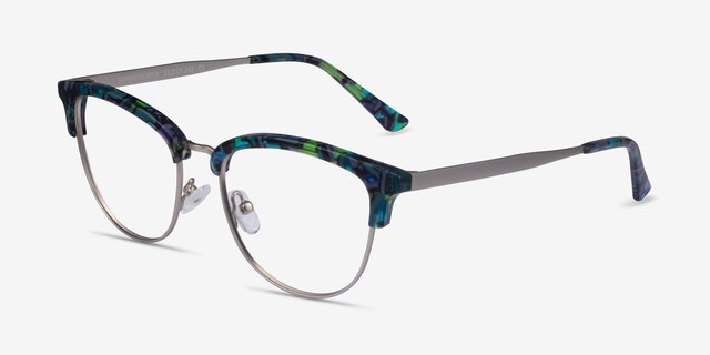 Sophisticated Blue Floral & Silver Acetate-metalEyeglass Frames from EyeBuyDirect, Angle View