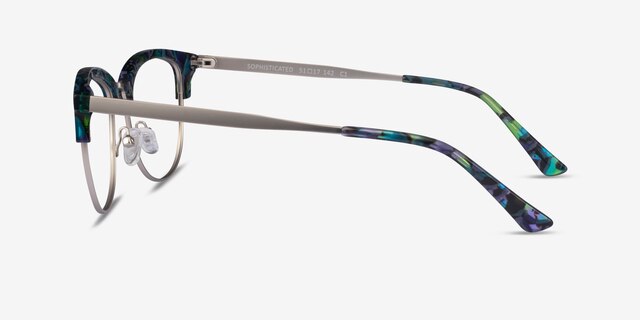 Sophisticated Blue Floral & Silver Acetate-metalEyeglass Frames from EyeBuyDirect, Side View