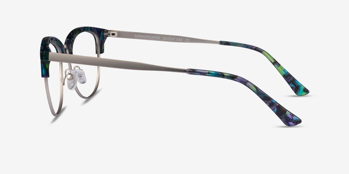 Sophisticated Blue Floral & Silver Acetate-metal Eyeglass Frames from EyeBuyDirect