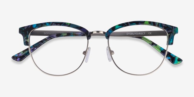 Sophisticated Blue Floral & Silver Acetate-metalEyeglass Frames from EyeBuyDirect, Closed View
