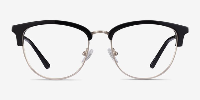 Sophisticated Black & Silver Acetate-metalEyeglass Frames from EyeBuyDirect, Front View