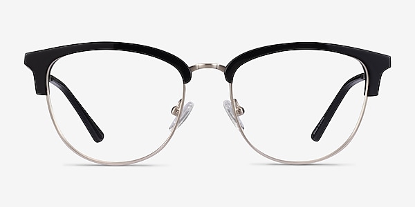 Sophisticated Black & Silver Acetate-metal Montures de lunettes de vue