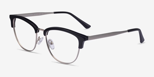 Sophisticated Black & Silver Acetate-metalEyeglass Frames from EyeBuyDirect, Angle View