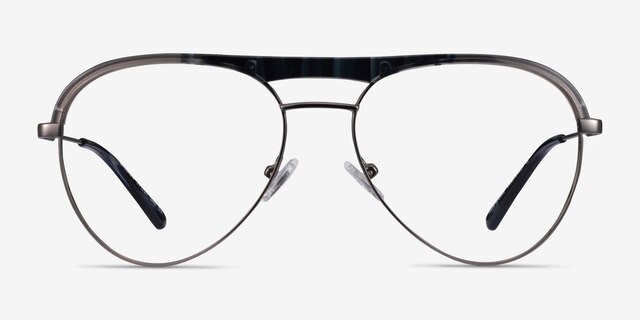 Mission Blue Striped & Gunmetal Acetate-metalEyeglass Frames from EyeBuyDirect, Front View