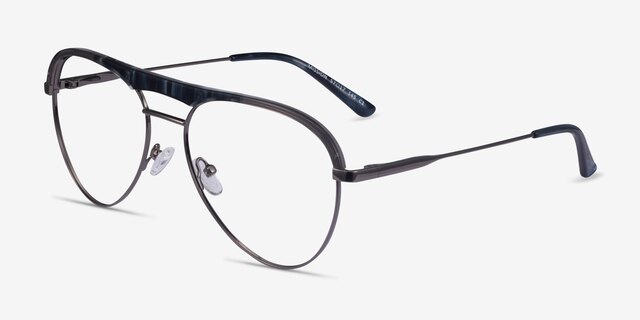 Mission Blue Striped & Gunmetal Acetate-metalEyeglass Frames from EyeBuyDirect, Angle View