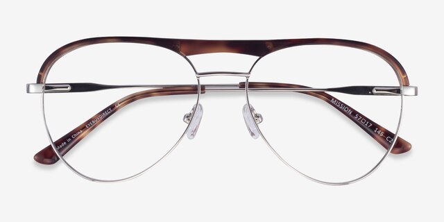 Mission Tortoise & Silver Acetate-metalEyeglass Frames from EyeBuyDirect, Closed View
