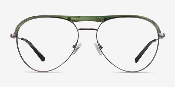 Mission Green Striped & Gunmetal Acetate-metal Montures de lunettes de vue