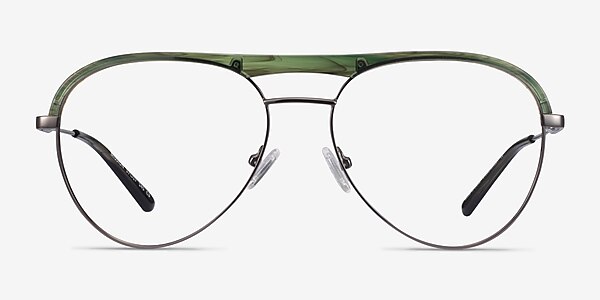 Mission Green Striped & Gunmetal Acetate-metal Eyeglass Frames