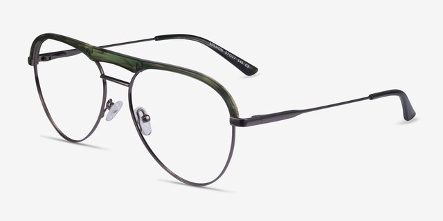 Mission Green Striped & Gunmetal Acetate-metalMontures de lunettes de vue d'EyeBuyDirect, Vue d'Angle