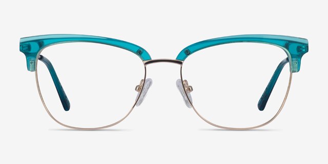 Gala Aqua & Gold Acetate-metalEyeglass Frames from EyeBuyDirect, Front View