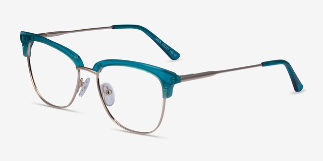 Gala Aqua & Gold Acetate-metalEyeglass Frames from EyeBuyDirect, Angle View
