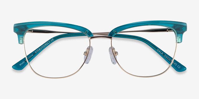 Gala Aqua & Gold Acetate-metalEyeglass Frames from EyeBuyDirect, Closed View