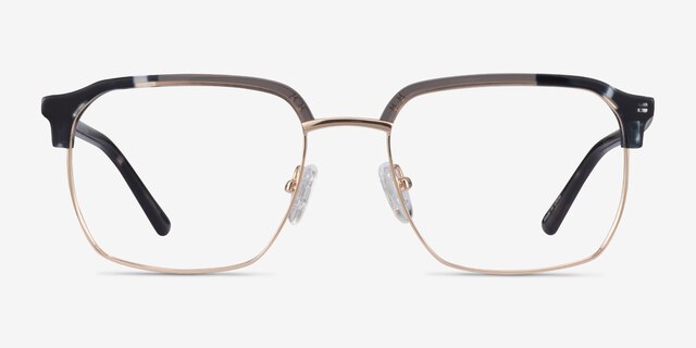 Break Gray Striped & Gold Acetate-metalEyeglass Frames from EyeBuyDirect, Front View