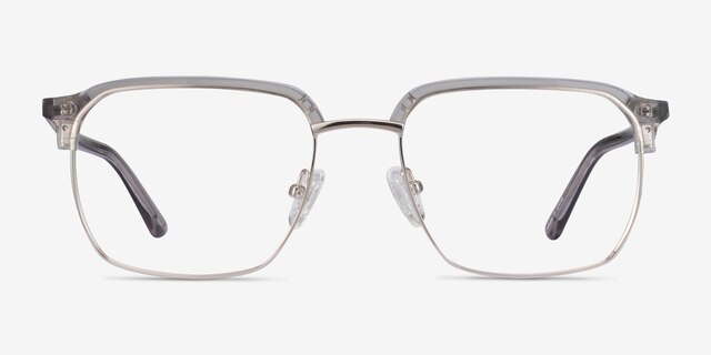 Break Clear Gray & Silver Acetate-metalEyeglass Frames from EyeBuyDirect, Front View
