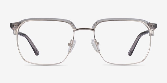 Break Clear Gray & Silver Acetate-metal Montures de lunettes de vue d'EyeBuyDirect