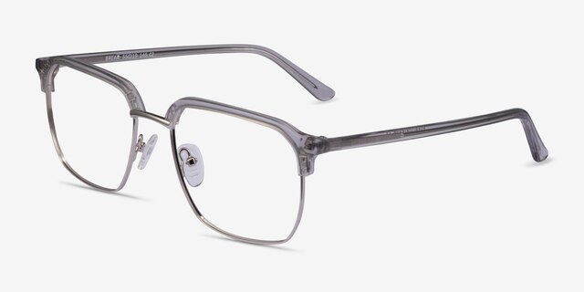 Break Clear Gray & Silver Acetate-metalEyeglass Frames from EyeBuyDirect, Angle View