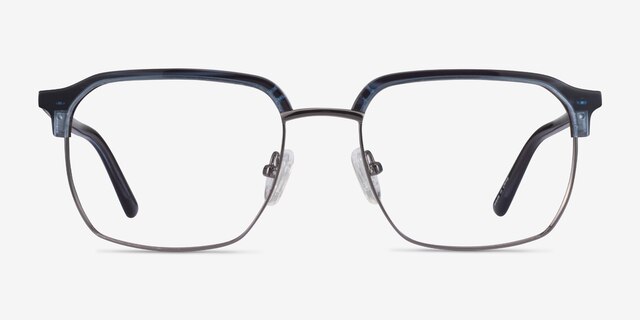 Break Blue Striped & Gunmetal Acetate-metalEyeglass Frames from EyeBuyDirect, Front View