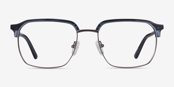 Break Blue Striped & Gunmetal Acetate-metal Eyeglass Frames from EyeBuyDirect